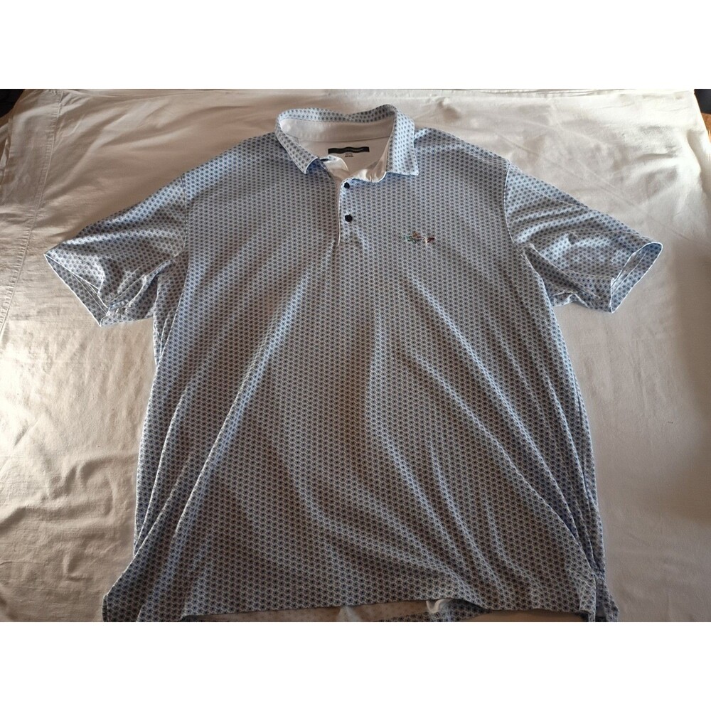 Greg Norman Golf Shirt Men's Size 2XL  Blue Flower Print Polo Short Sleeve